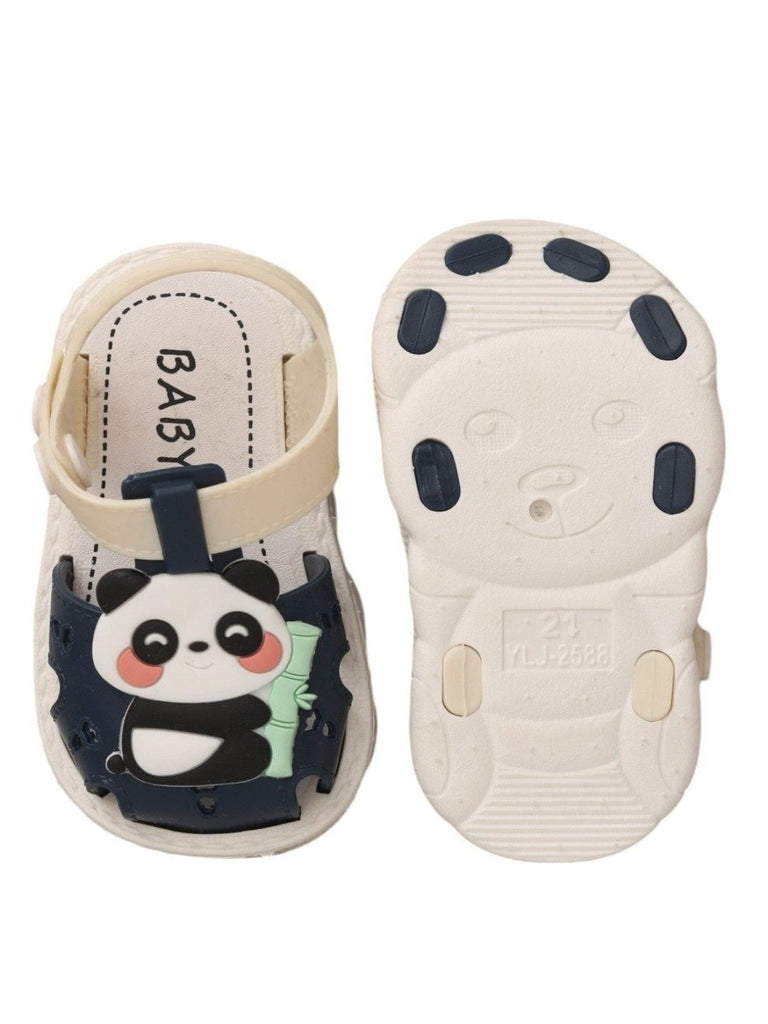  Yellow Bee Panda Plush Strap Sandals For Boys - Front and Back View