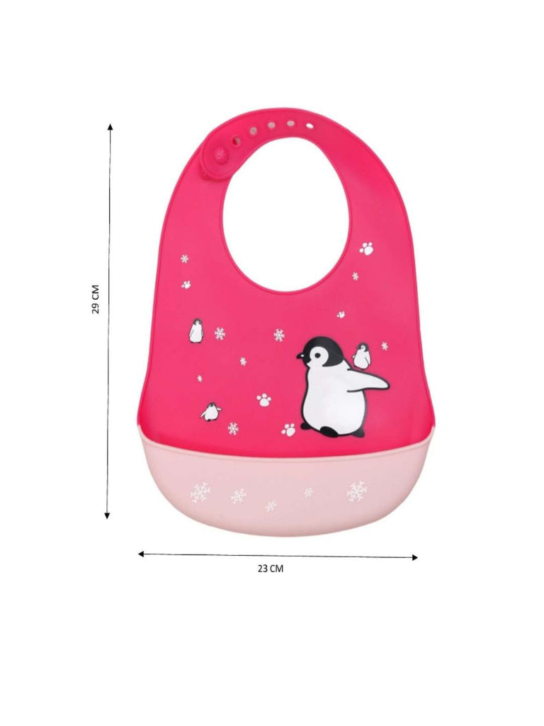 Dimensions of Playful Penguin Silicone Baby Bib for Girls.