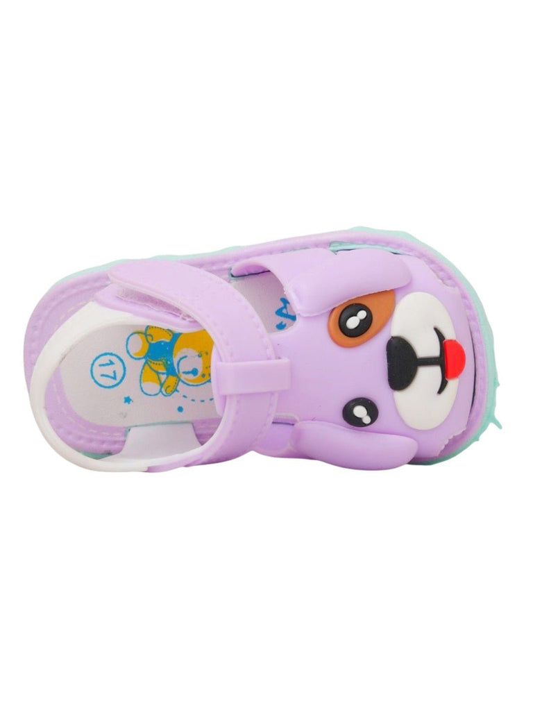 Playful Pup Purple Applique Sandals for Kids-Top view