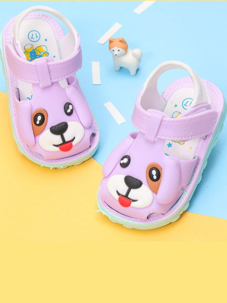 Playful Pup Purple Applique Sandals for Kids