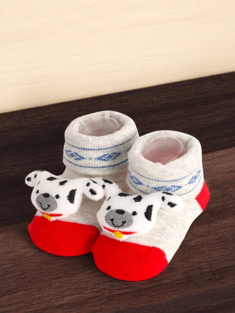 Playful Puppy Baby Socks - Red & Grey