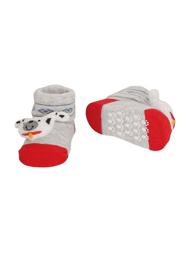 Playful Puppy Baby Socks - Red & Grey-Front & Back