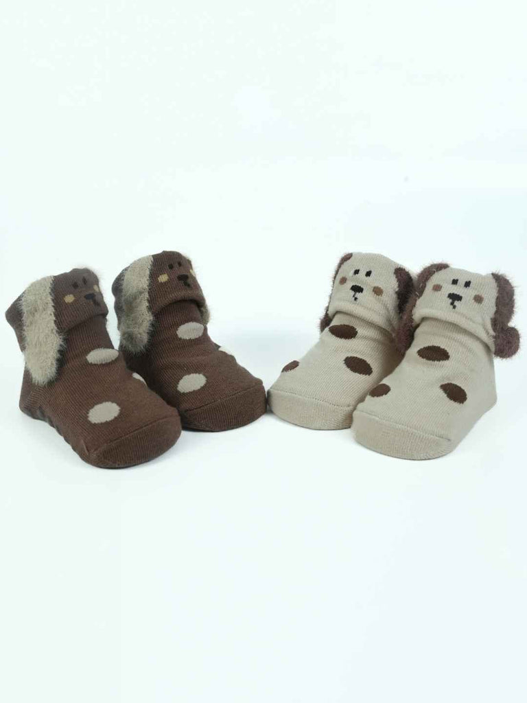 Playful Pups Baby Socks Combo – Floppy-Eared Puppy Designs in Gentle Knit-Full Front View