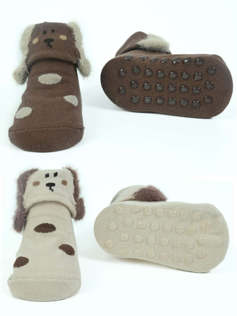 Playful Pups Baby Socks Combo – Floppy-Eared Puppy Designs in Gentle Knit-Front & Back View