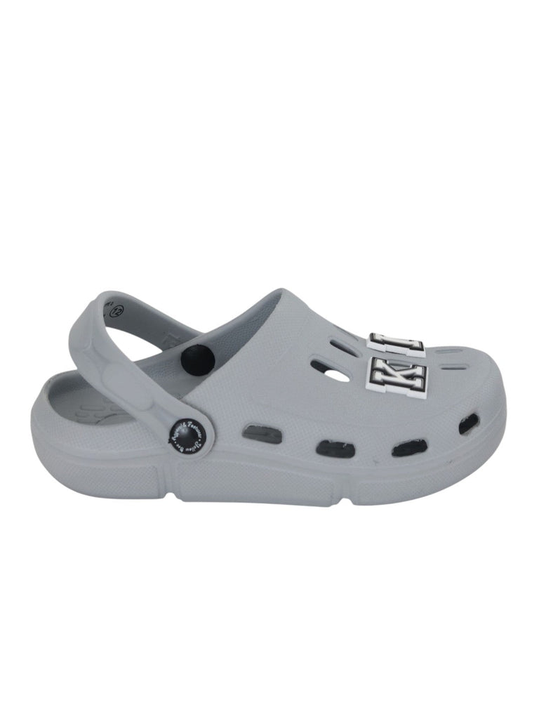 Playful & Stylish Clogs with “KING” Letter Charms for Boys- Grey-Side View