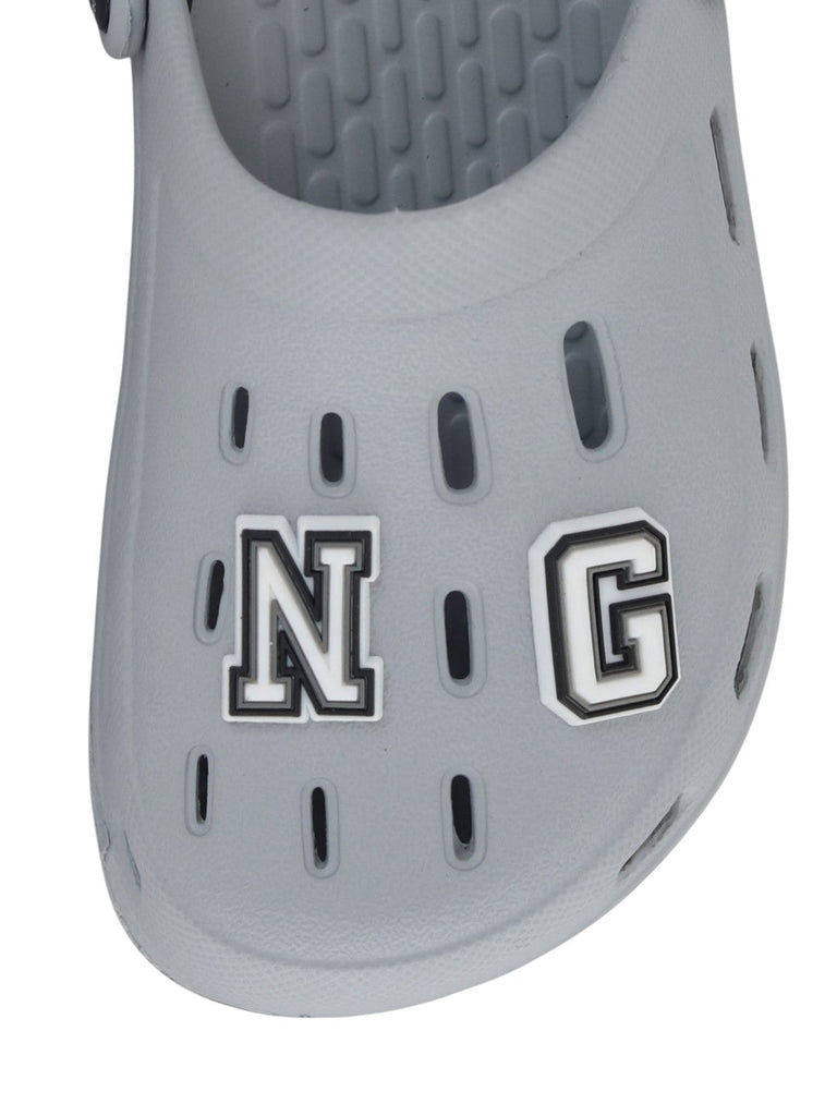Playful & Stylish Clogs with “KING” Letter Charms for Boys- Grey-Front View