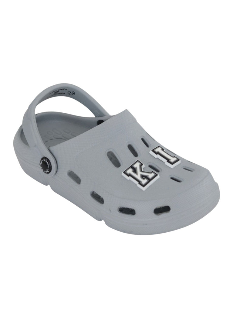 Playful & Stylish Clogs with “KING” Letter Charms for Boys- Grey-Angle View