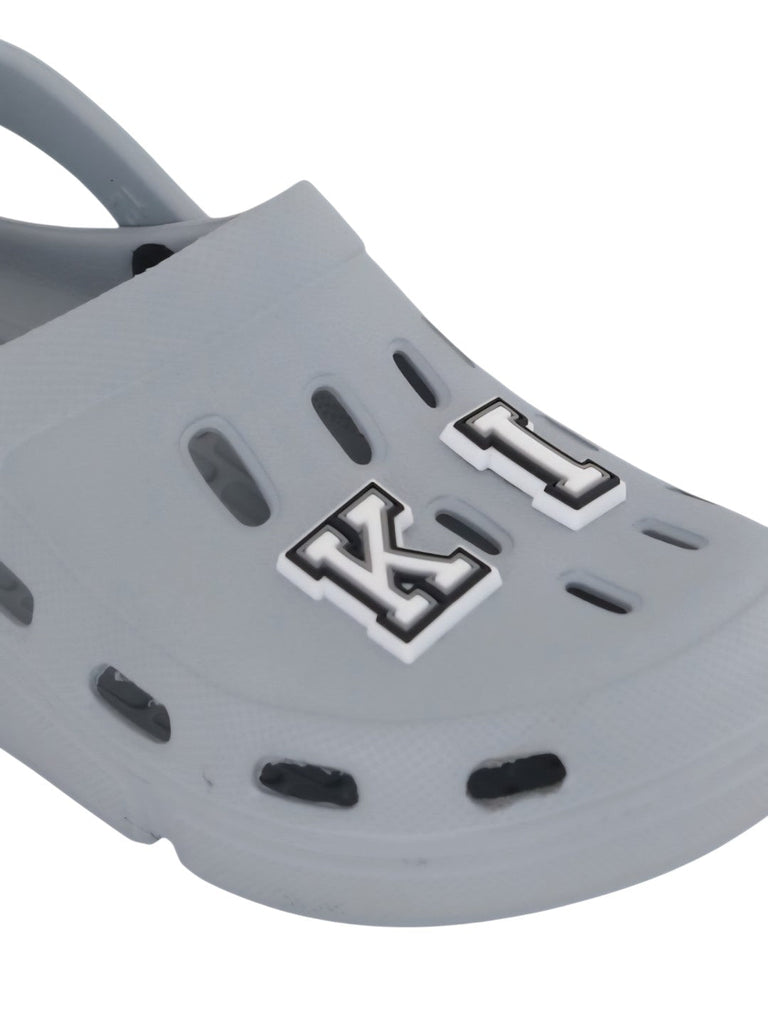 Playful & Stylish Clogs with “KING” Letter Charms for Boys- Grey-Close up view