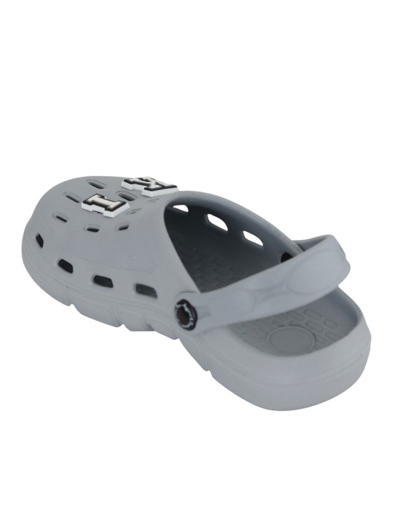 Playful & Stylish Clogs with “KING” Letter Charms for Boys- Grey-Back View