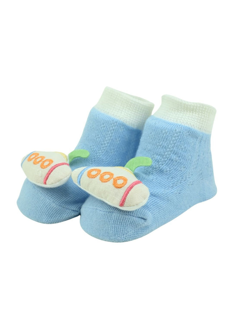 Playful Submarine Design Baby Doll Head Ankle Socks for Boys – Blue - Angle View
