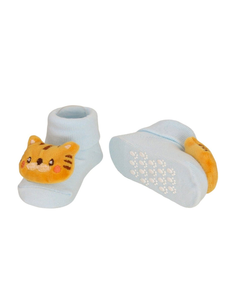 Playful Tiger Baby Socks - Soft Blue Adventure-Front & Back View