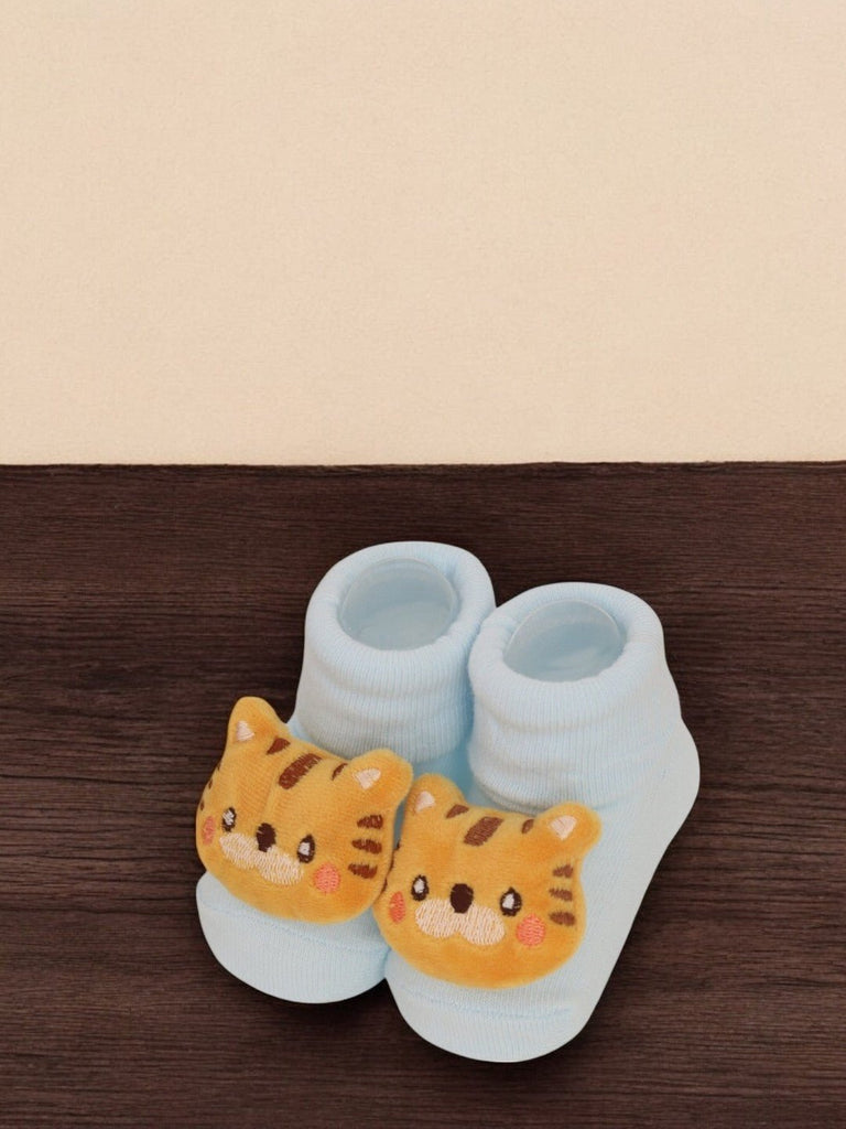 Playful Tiger Baby Socks - Soft Blue Adventure