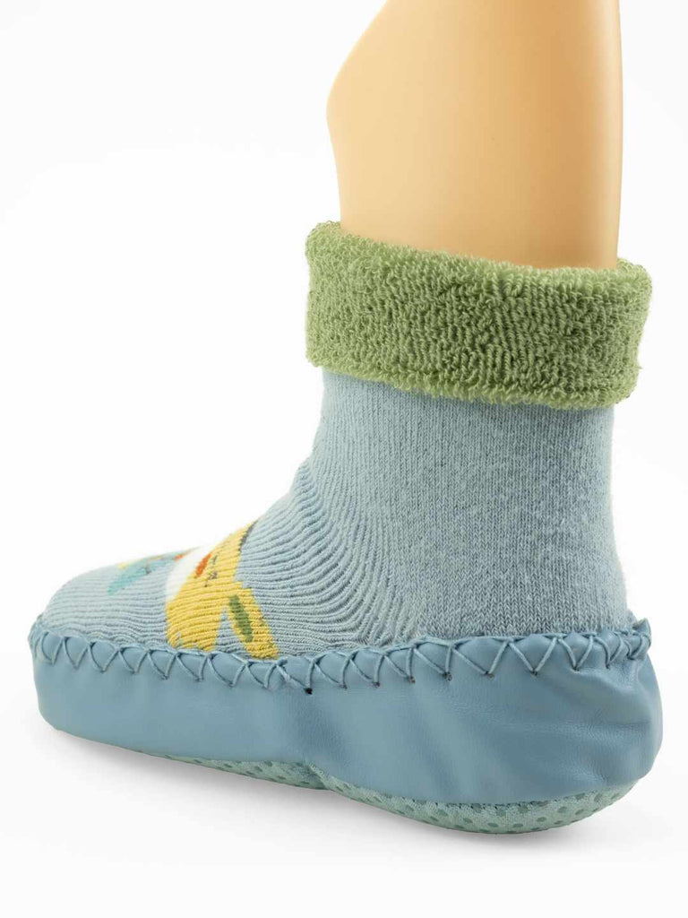 Playful Tiger Face Design Leather Socks for Boys- Blue-Back view