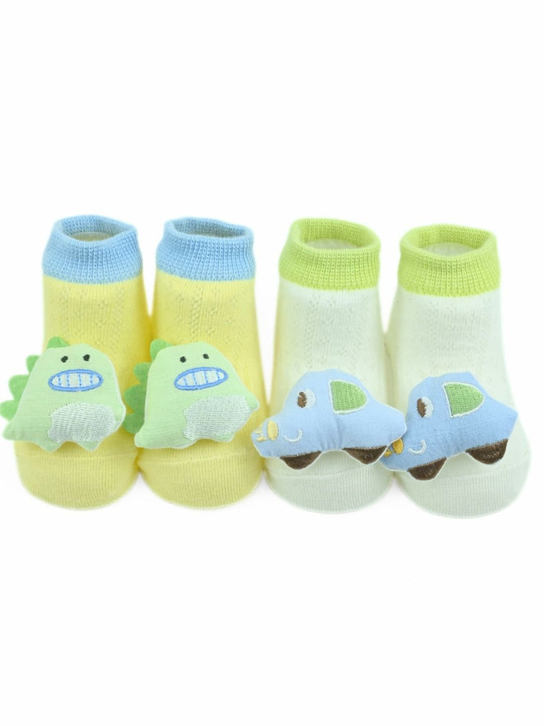 Playtime Dino & Car 3D Doll Head Baby Ankle Socks for Boys - Multi - Front View