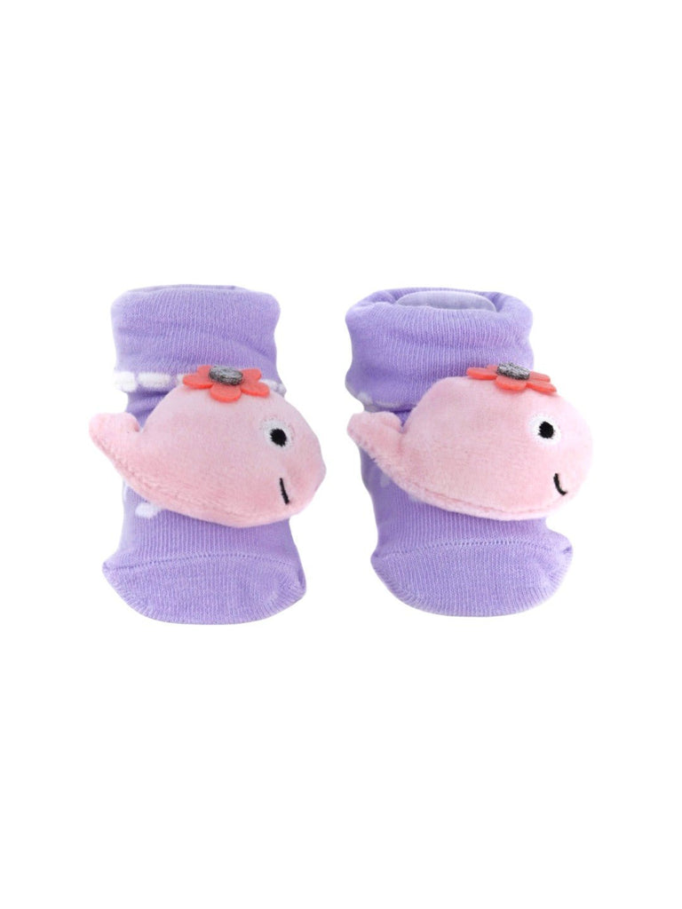 Plush Whale Baby Socks – Soft and Adorable with Flower Accent – Front view