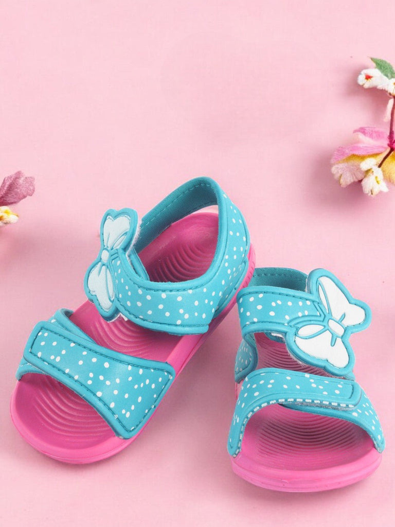 Polka Dot Butterfly Adjustable Sandals for Girls - Blue and Pink, creative view.