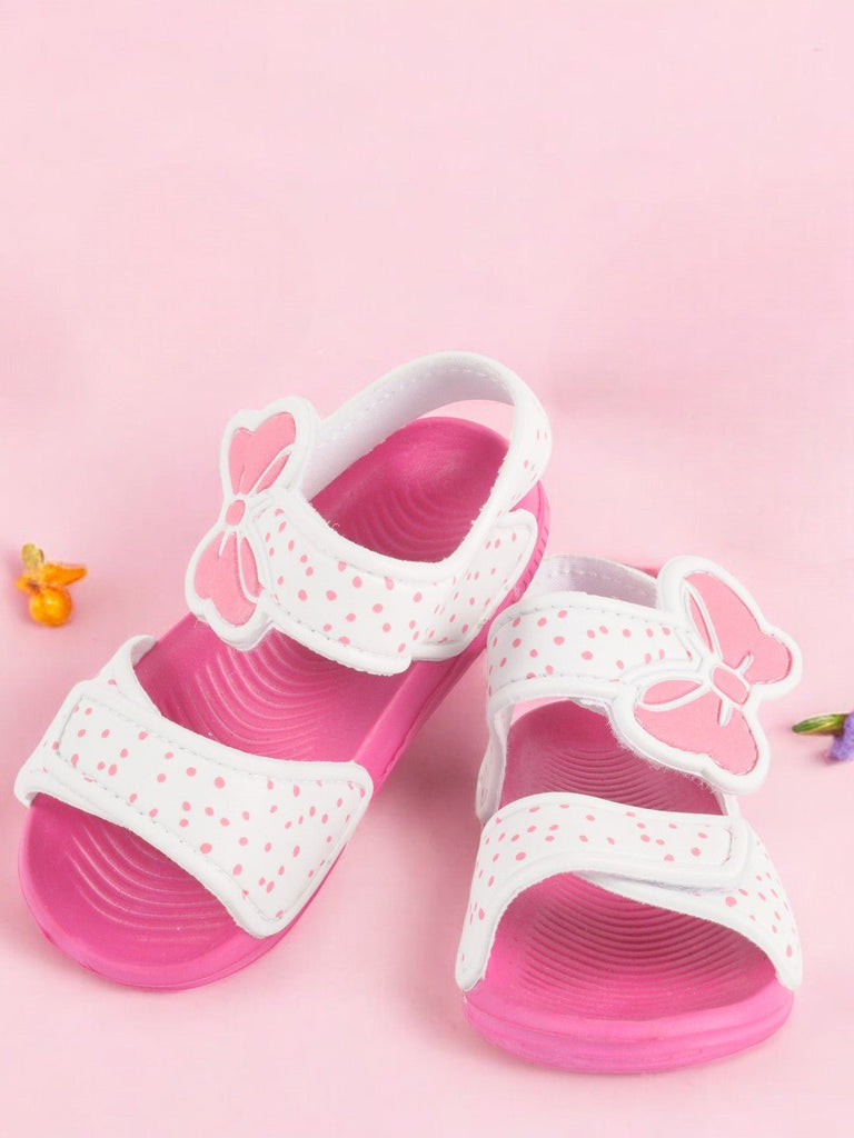 polka Dot Butterfly Adjustable Sandals for Girls - White and Pink creative view.