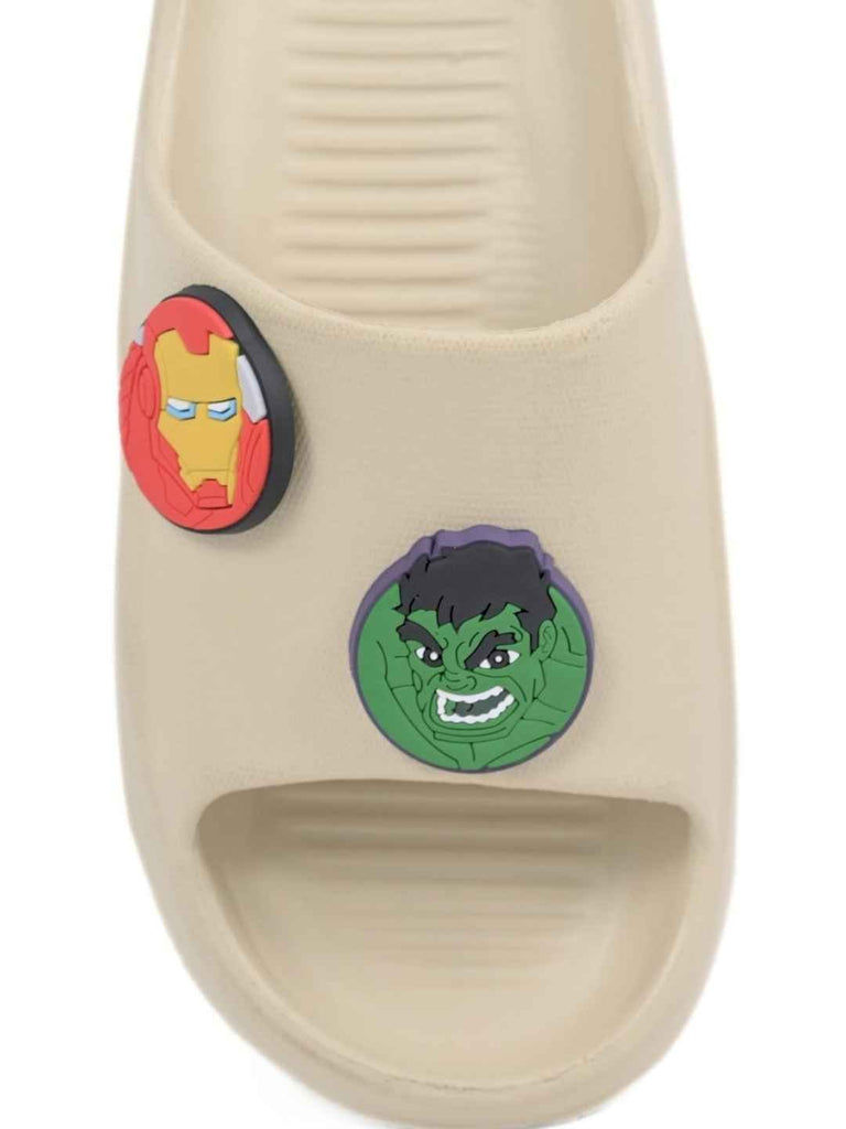 Powerful Avengers Superhero Charm Slides for Boys- Beige - Front  Zoom View