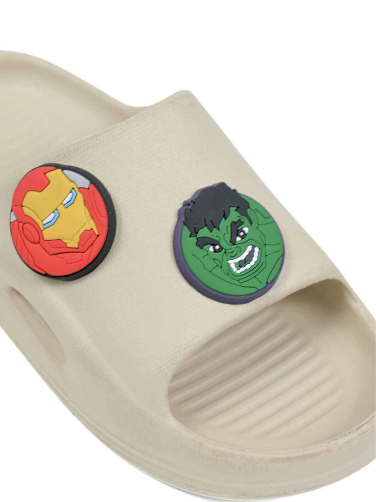 Powerful Avengers Superhero Charm Slides for Boys Beige-Close up view