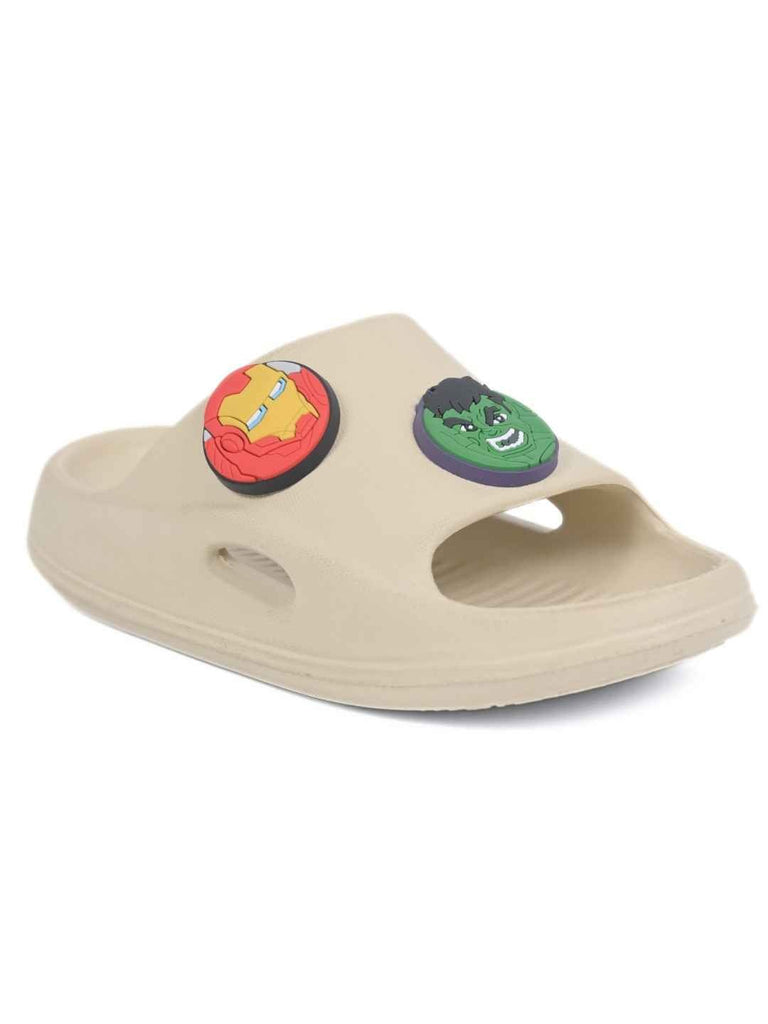 Powerful Avengers Superhero Charm Slides for Boys- Beige - Angle View