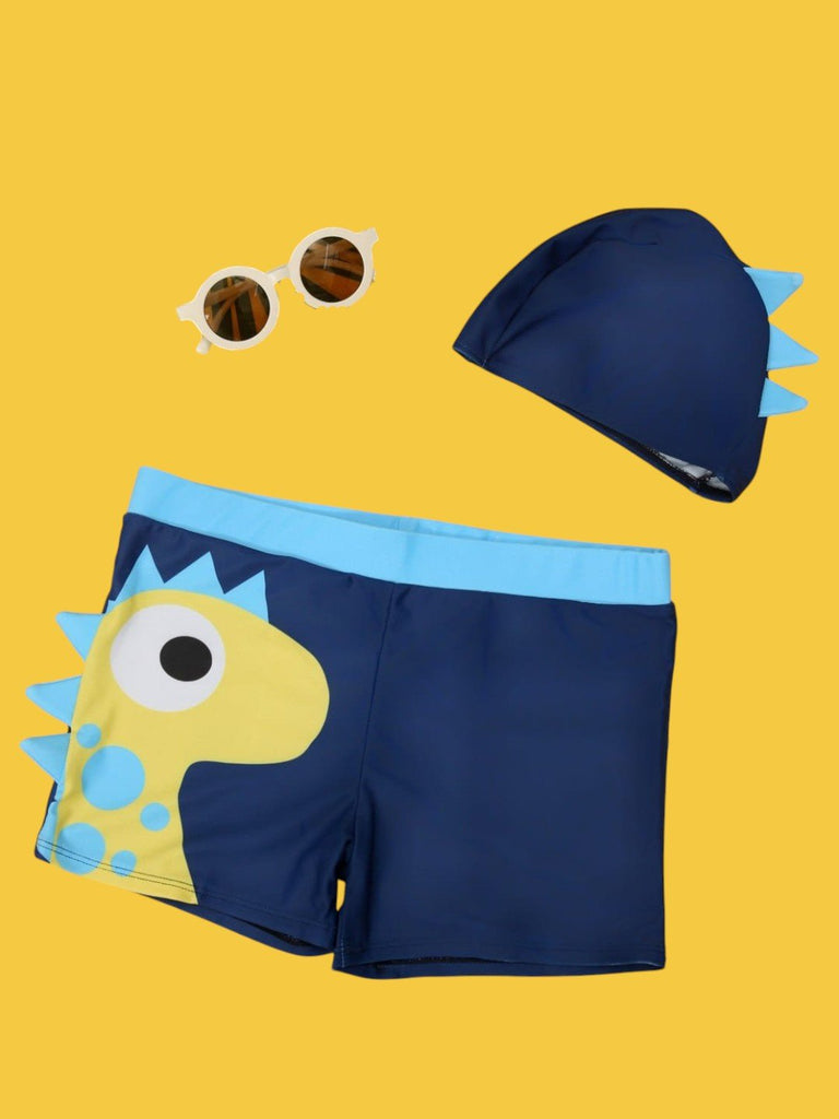 Prehistoric Splash Dinosaur Swim Shorts & Cap Set for Boys