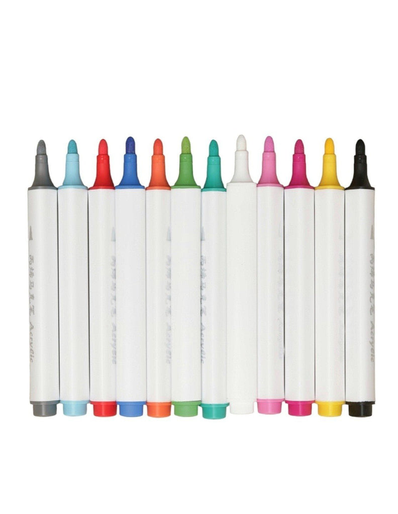 Close-up view of the Yellow Bee Acrylic Markers showing fine-tip nibs.