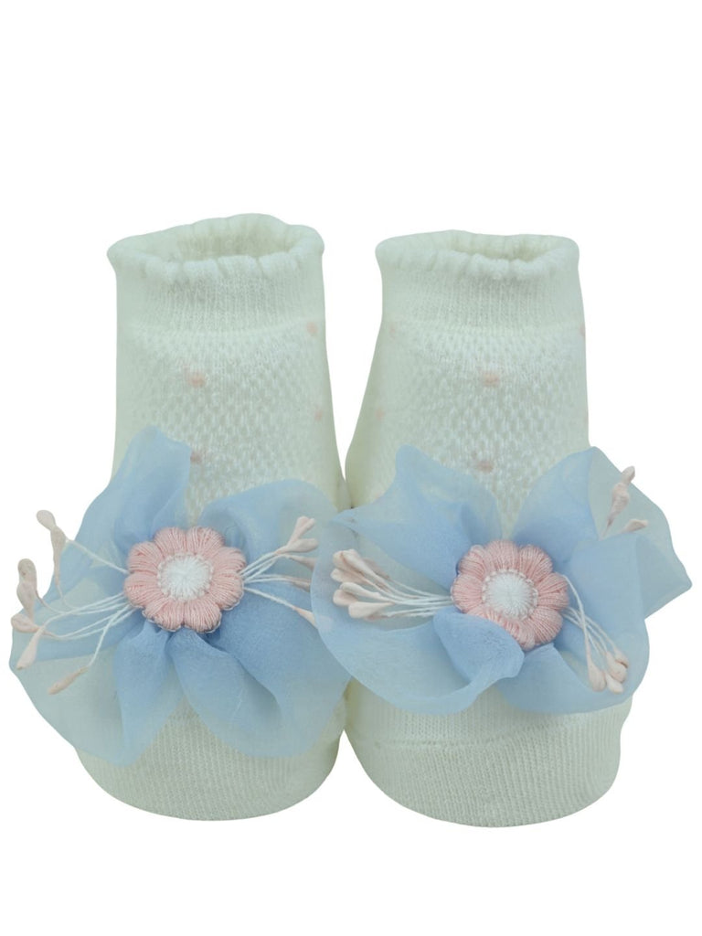 Pretty Baby Cotton Socks with Flower Design for Girls - Multi - Front View