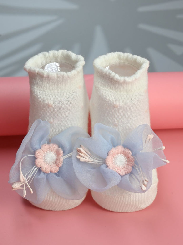 Pretty Baby Cotton Socks with Flower Design for Girls - Multi - Creative View