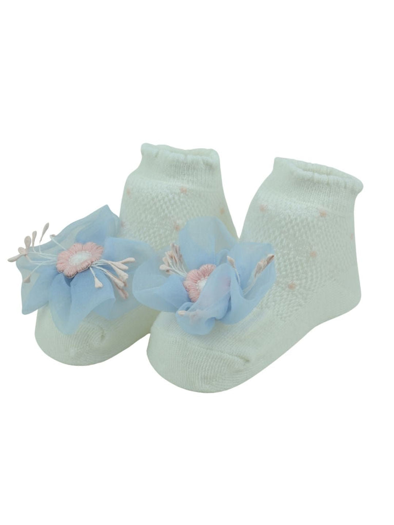 Pretty Baby Cotton Socks with Flower Design for Girls - Multi - Angle View