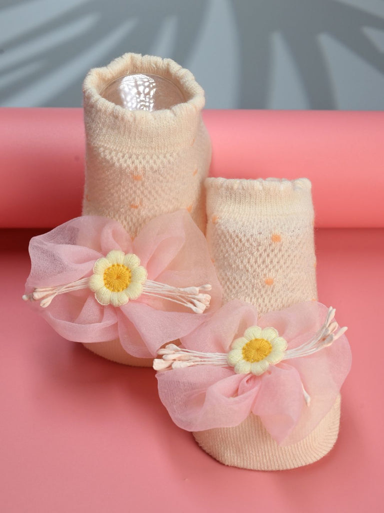 Pretty Baby Socks with Floral Design for Girls - Multi Color - Creative View