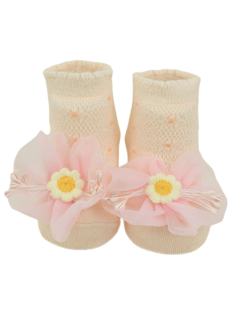 Pretty Baby Socks with Floral Design for Girls - Multi Color - Front View