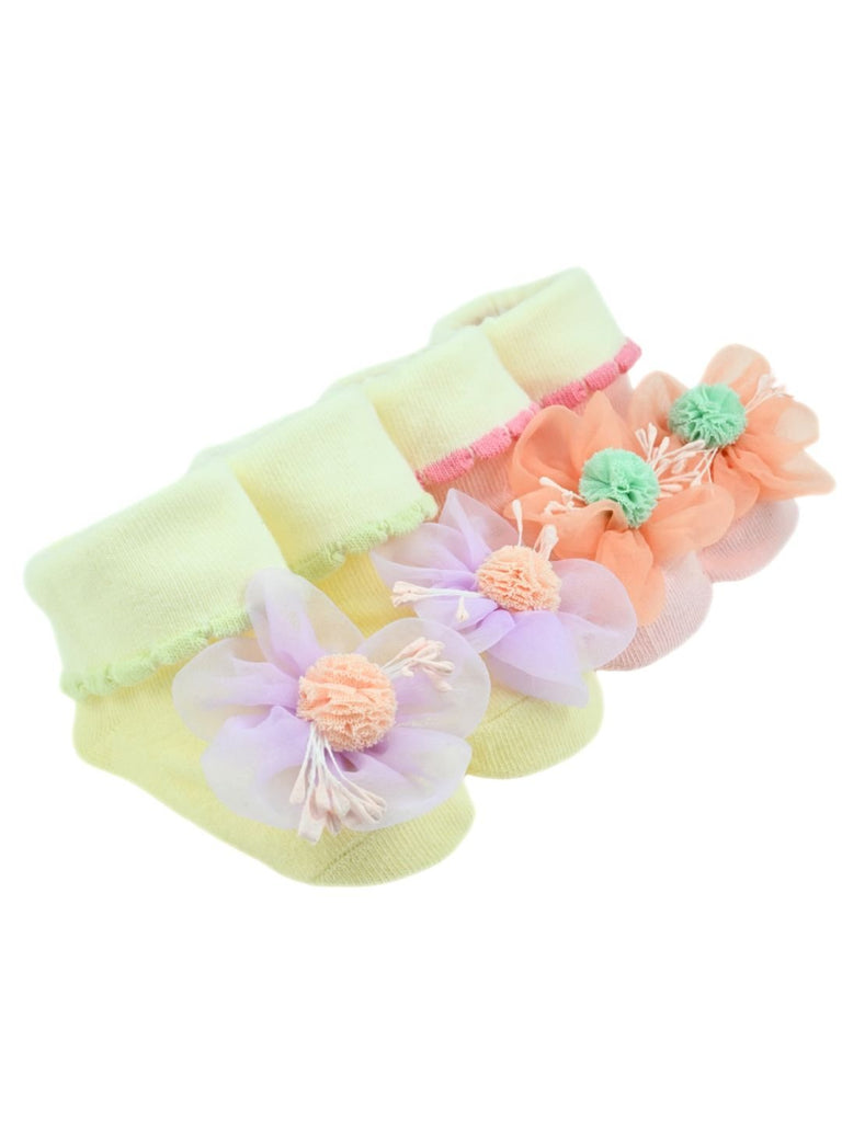 Pretty Floral Appliqué 3D Baby Ankle Socks for Girls - Multi - Angle View