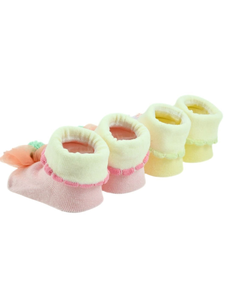 Pretty Floral Appliqué 3D Baby Ankle Socks for Girls - Multi - Back View