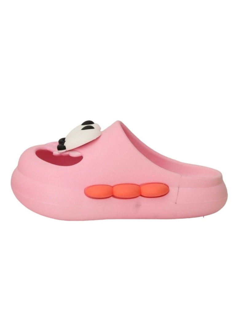 Side view of Pretty Pink Sliders for girls, focusing on the intricate design and comfort features