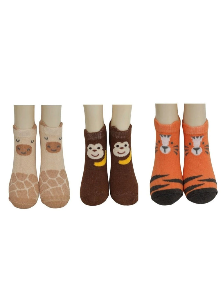 Three  pairs of baby boy socks With Cute Animal Print.