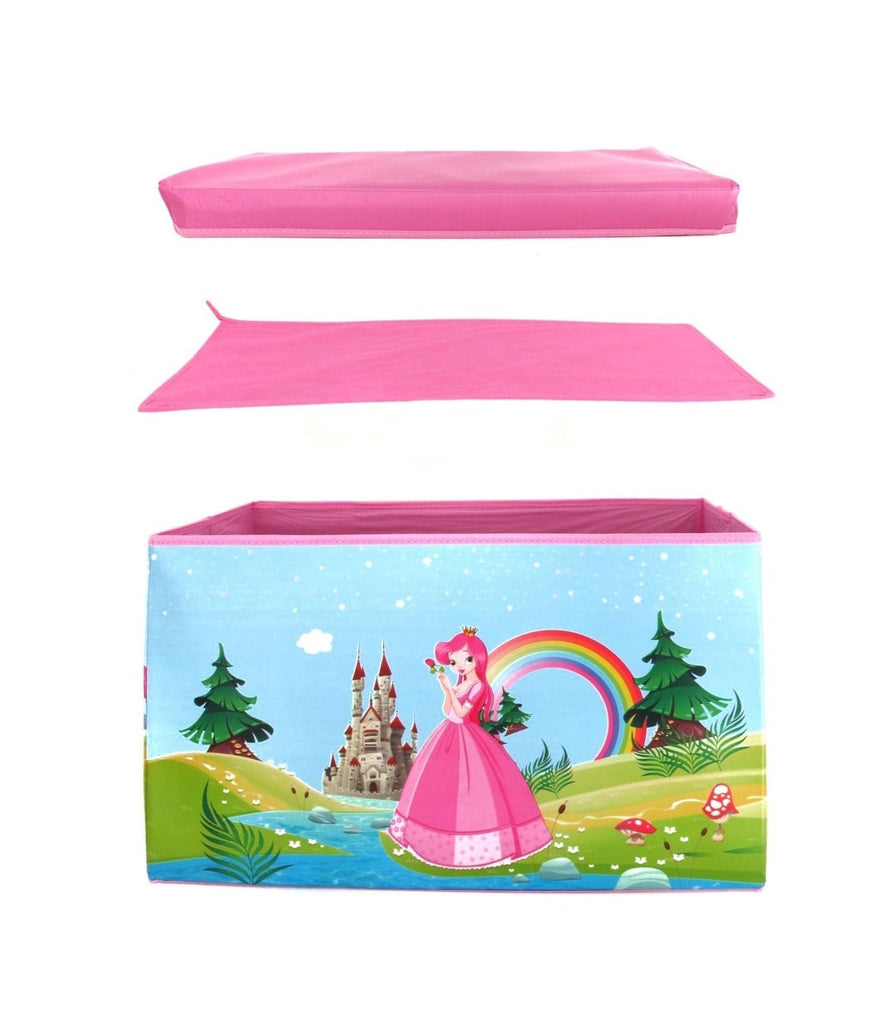 Front view of the Yellow Bee Princess Folding Storage Box, displaying the whimsical castle and princess design.