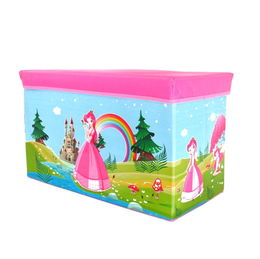 Side view of the Yellow Bee Princess Folding Storage Box Organizer with a pink lid.