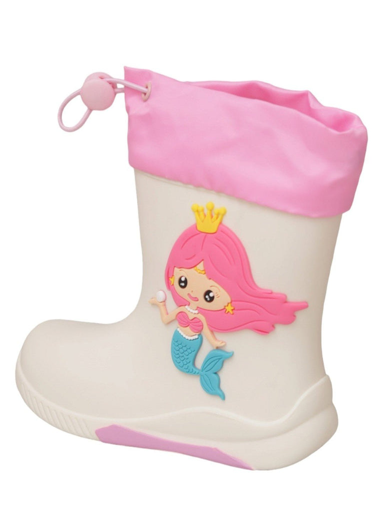 Angle view of Princess White Mermaid Rain Boot highlighting its anti-slip design