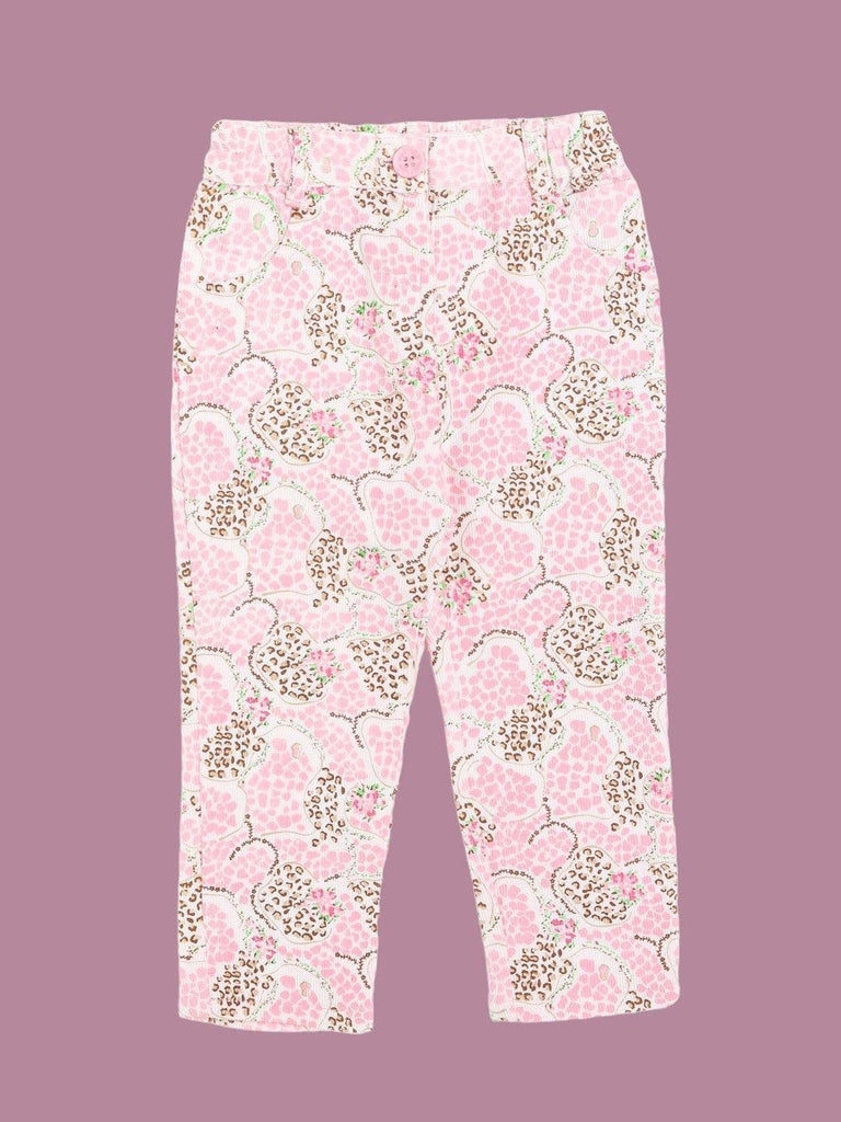 Front view of the ToffyHouse Long Sleeve Adorable Bear Top and Pink Patterned Pants Set.