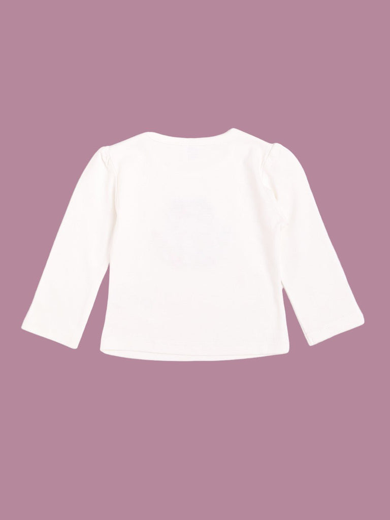 Back view of the ToffyHouse long sleeve bear-themed top for baby girls.