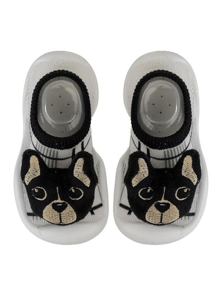 Full view of Yellow Bee Dog Stuffed Toy Anti-Skid Rubber Sole Shoe Socks for Boys.