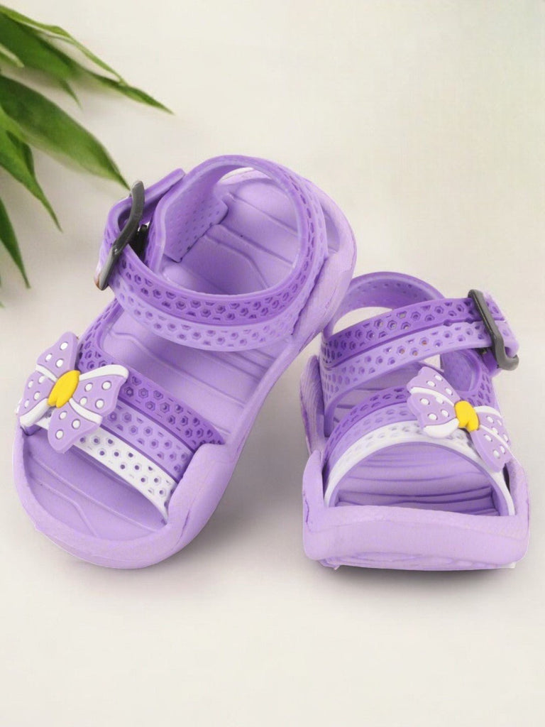 Yellow Bee Purple Butterfly Adjustable Strap Sandals For Girls Full View.