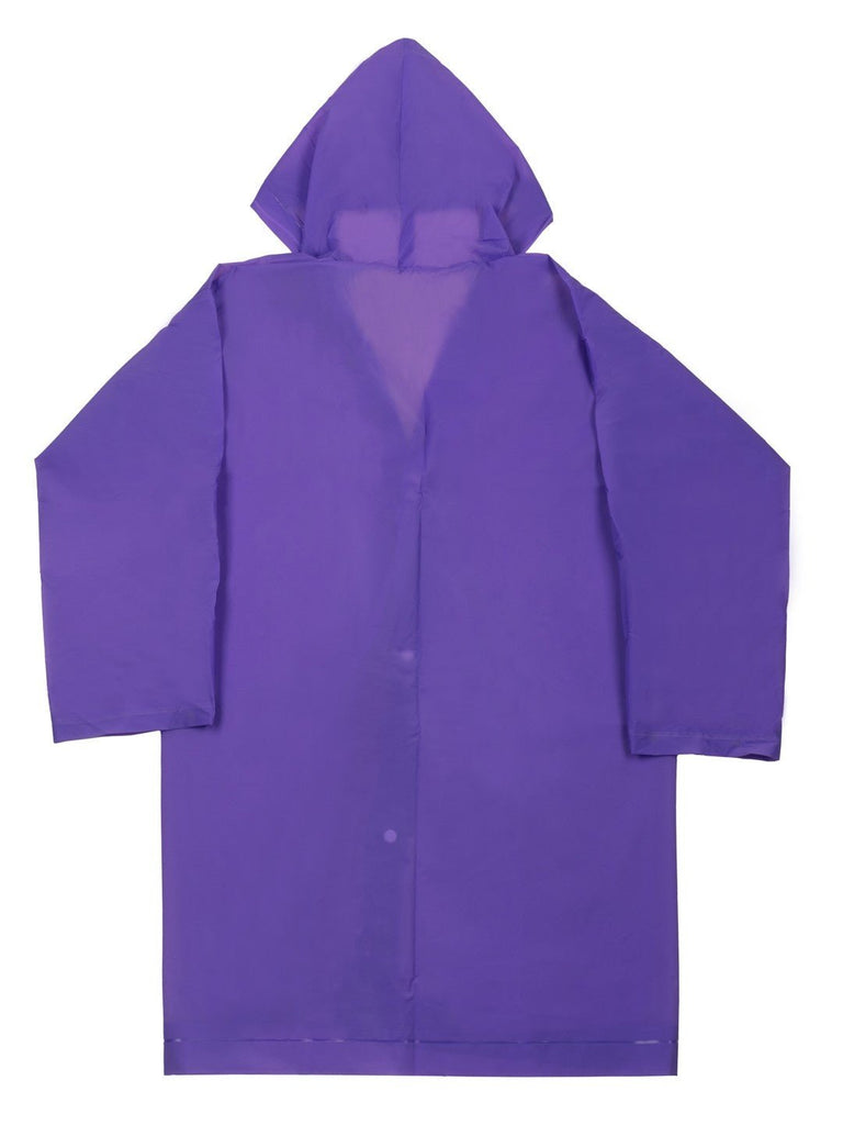 Back view of Purple Splash Waterproof Hooded Raincoat for Girls.