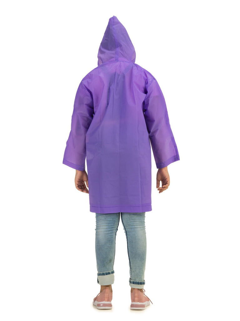 yellow bee purple splash waterproof hooded raincoat for girls back view.