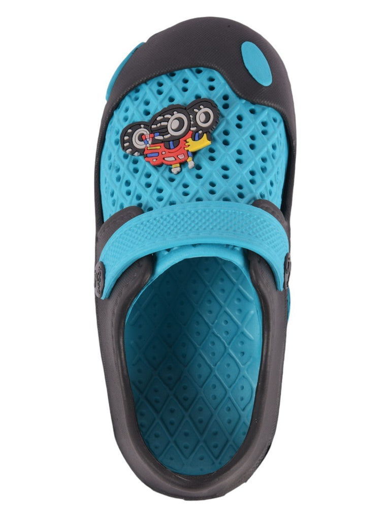 Raceway Aqua & Black Clogs for Boys front view