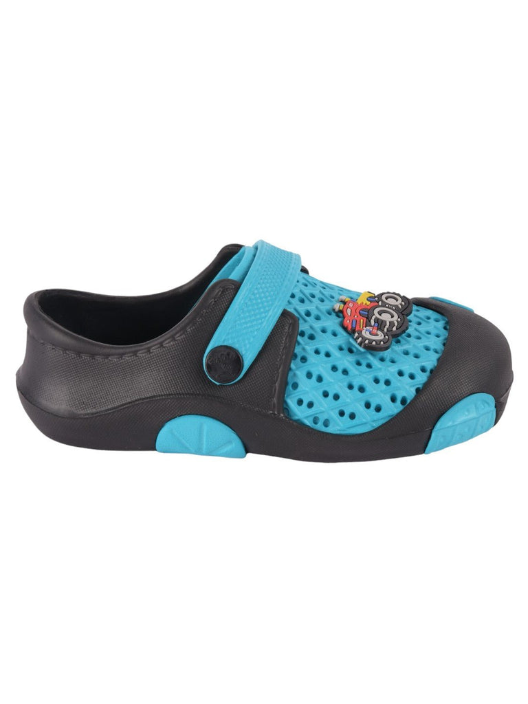 Raceway Aqua & Black Clogs for Boys side view