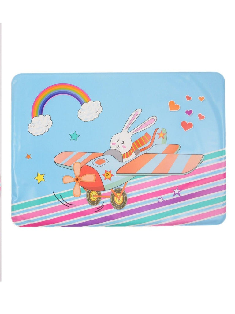 Front view of the Flying Bunny Print Feeding Bib by Yellow Bee, showcasing the vibrant and playful design.