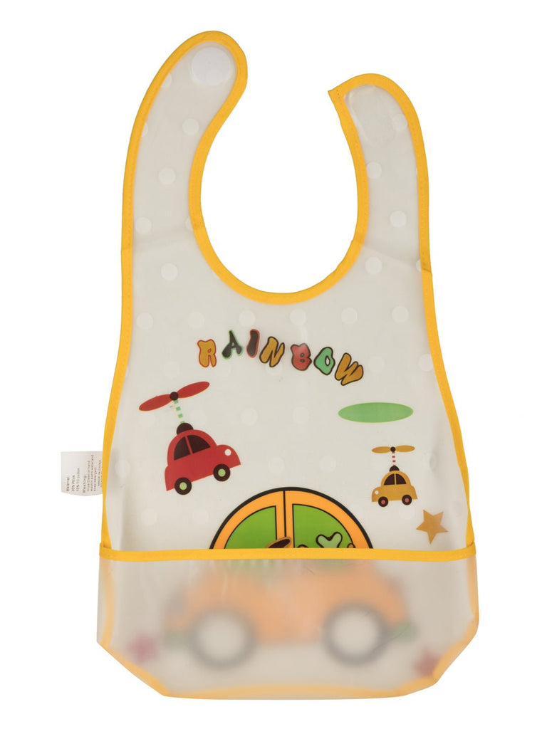 RainbowCar-ThemedWaterproofBabyBibwithCatch-AllPocketandHelicopterPrintBackView