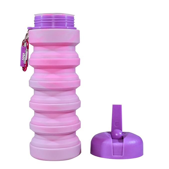 Yellow Bee Collapsible Water Bottle in Purple full open view