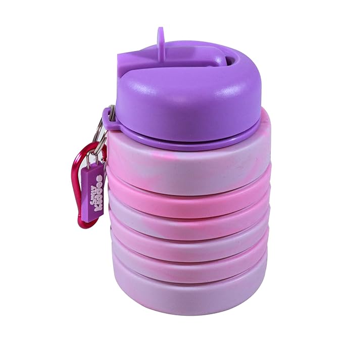 Yellow Bee Collapsible Water Bottle in Purple - Folded